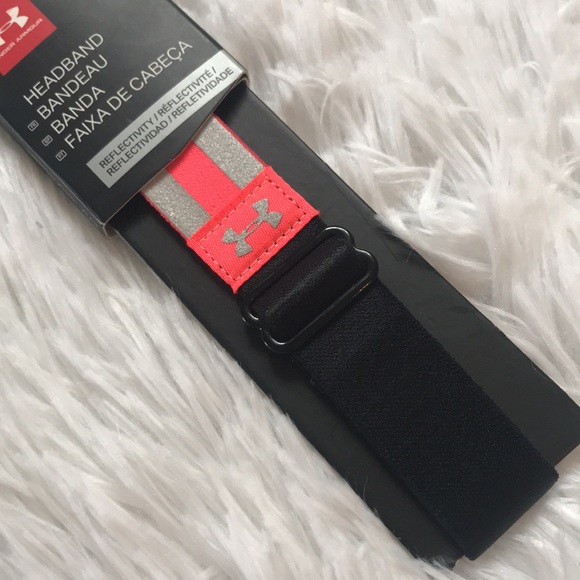 Under Armour Adjustable Bright Coral Pink and Reflective Headband NEW - Picture 3 of 8